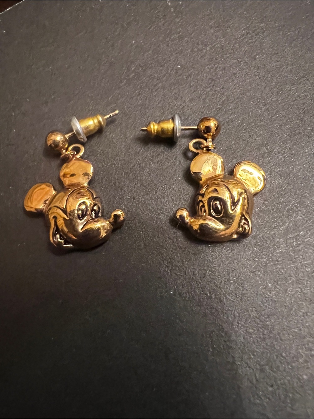 Vintage Gold Plated Mickey Mouse Drop pierced Earrings